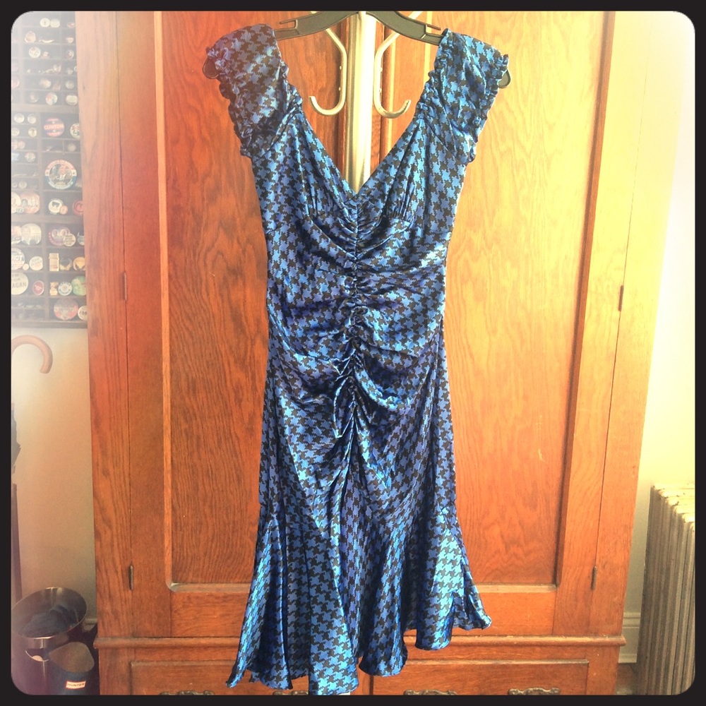Betsy Johnson Blue Houndstooth Dress Size 0
